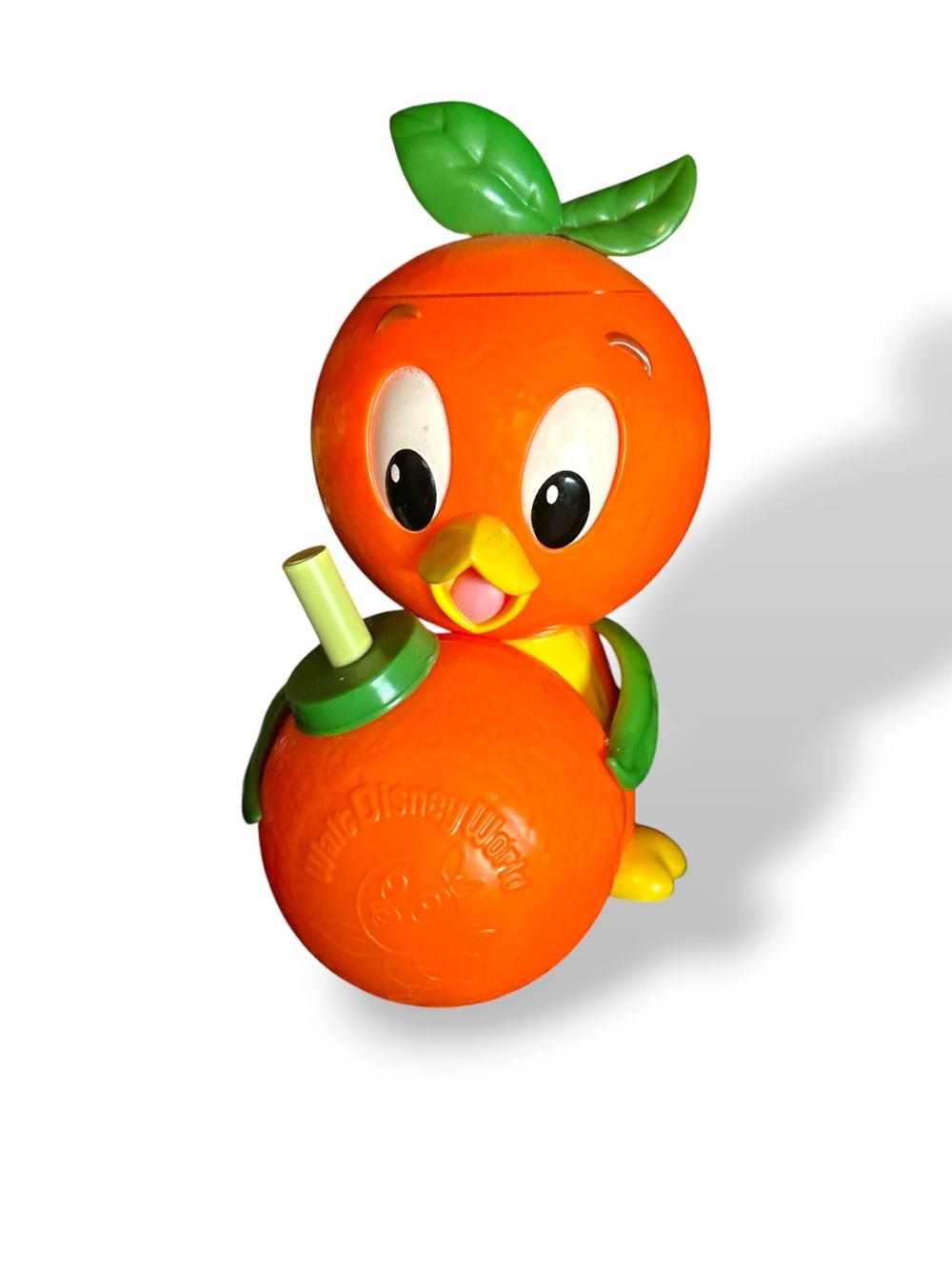 Disney Orange Bird Figure with Green Leaves and Yellow Beak Sipper